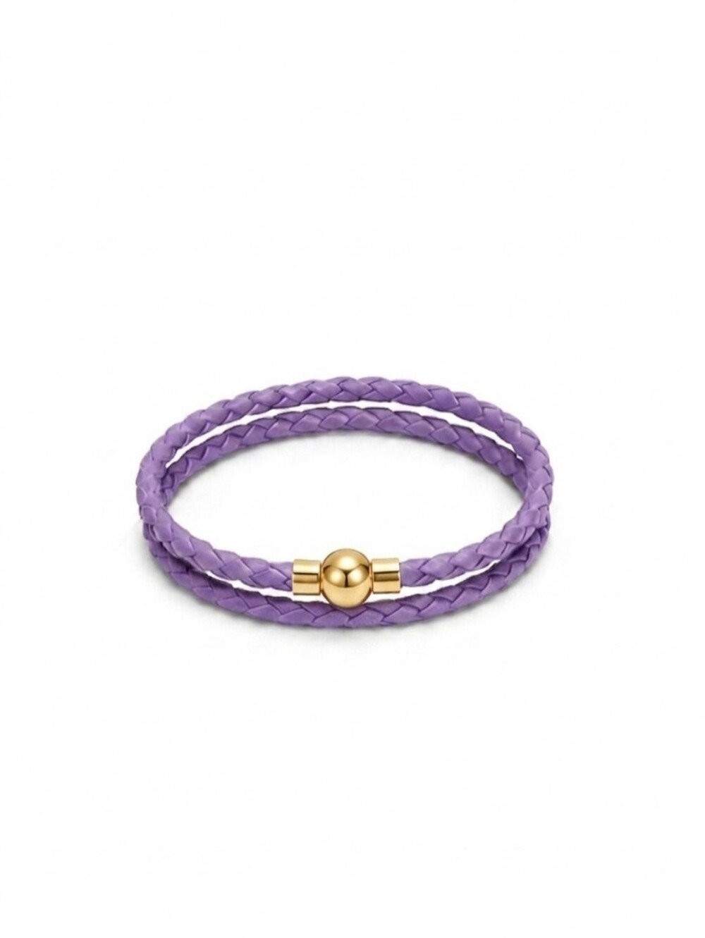 Linx Double Purple Leather Braided Cord Bracelet with a Gold Magnetic Clasp
